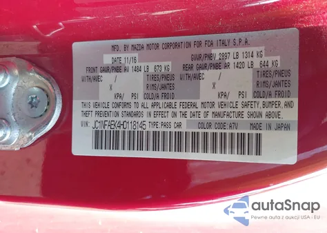 2017 Fiat 124 Spider Elaborazione Abarth z USA, uszkodzony, nr VIN JC1NFAEK4H0118145